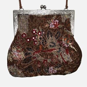 Vintage Cotton Connection Floral Beaded Handbag With Clasp
